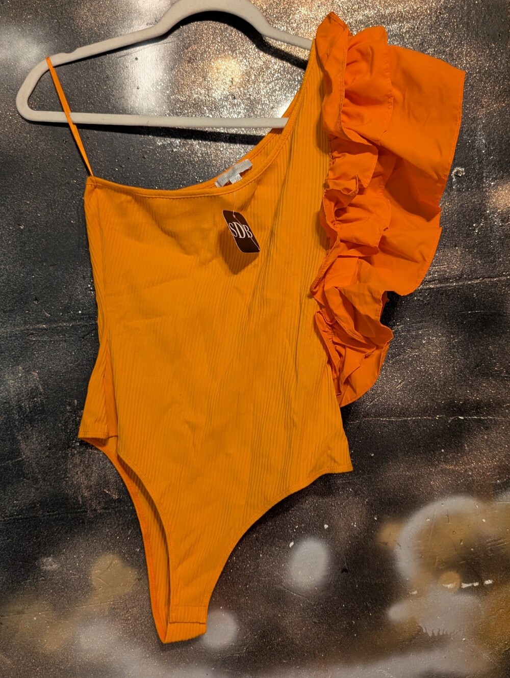 Flying Tomato Orange One-Shoulder Ruffle Kids One-Piece